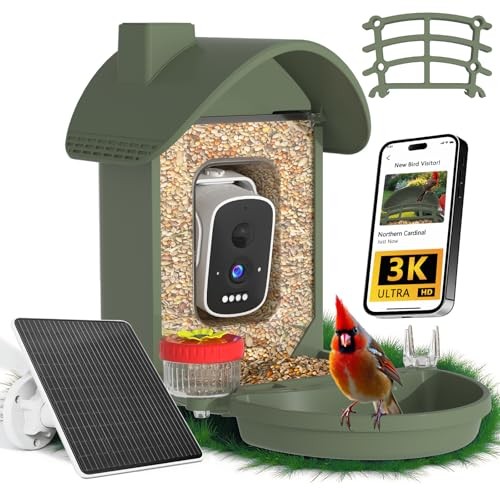 Bird Feeder with Camera, AI Identification, 3K Live View, 2.4G WiFi, Navy Green