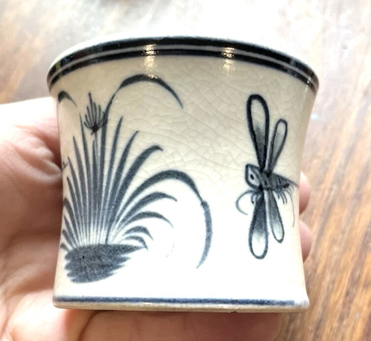 Asian Butterfly Blue Cream painted vintage small cup trinket Blue Danube?