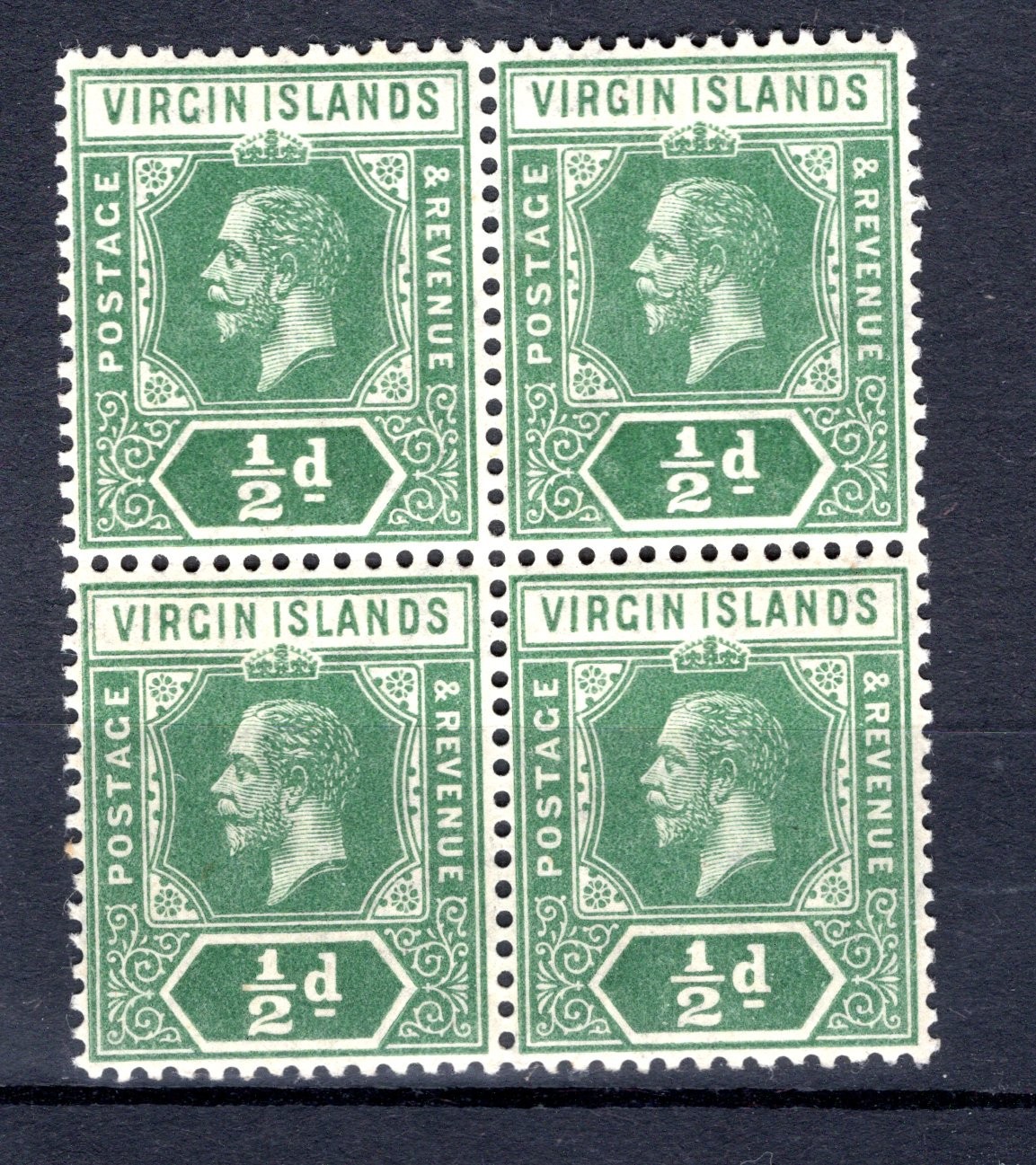 British Virgin Is 1913 sg 69 1/2d green key type LM cat £16