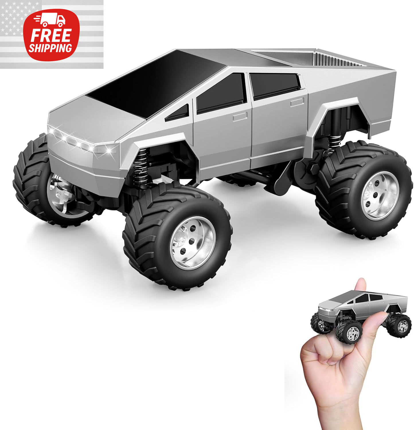 Mini Rc Truck, 1:64 Scale Monster Truck Remote Control Car with Lights, 2.4Gh