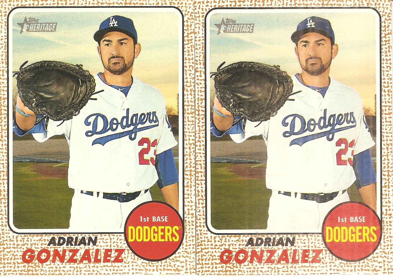 2 CARD 2017 TOPPS HERITAGE ADRIAN GONZALEZ BASEBALL CARD LOT