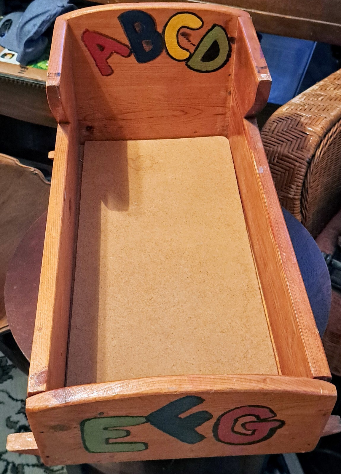 Vintage Doll Cradle Handmade Wooden Rocking Baby Bed Crib Rocker Hand painted 