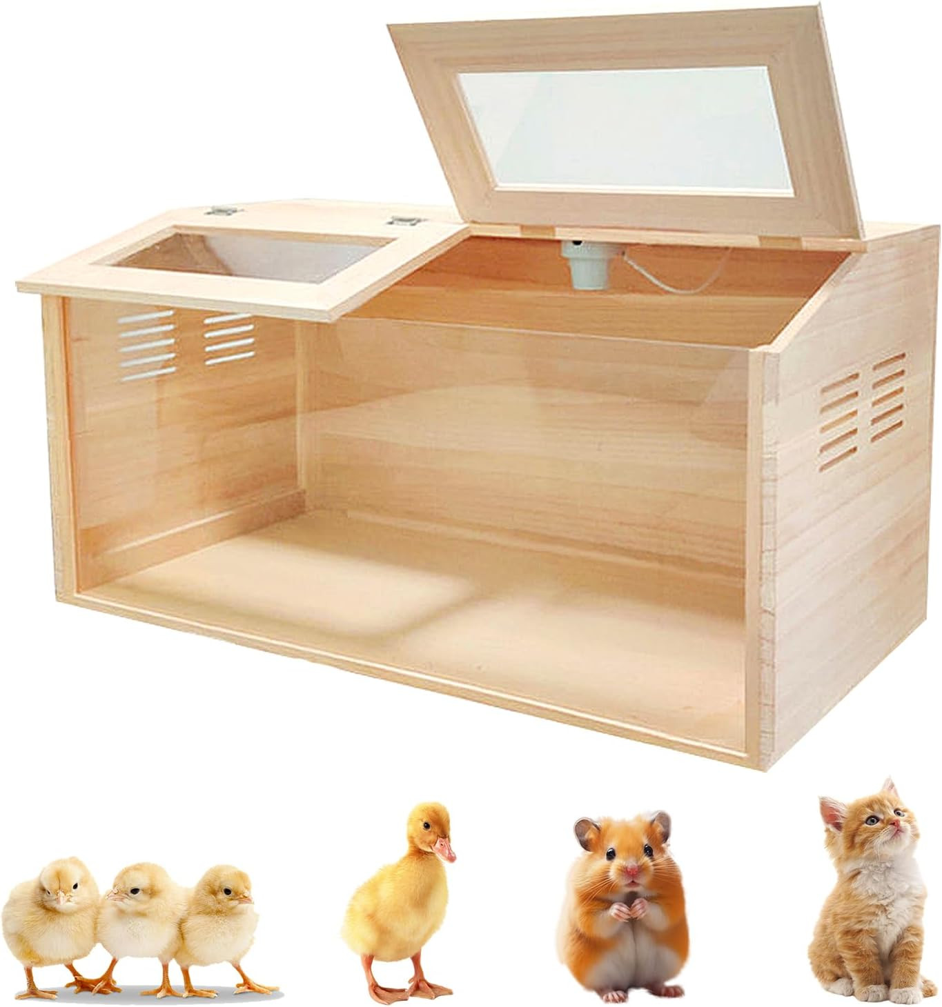 Solid Wood Chicken Brooder Box with Lighting Kit & Thermometer - Indoor Brooding