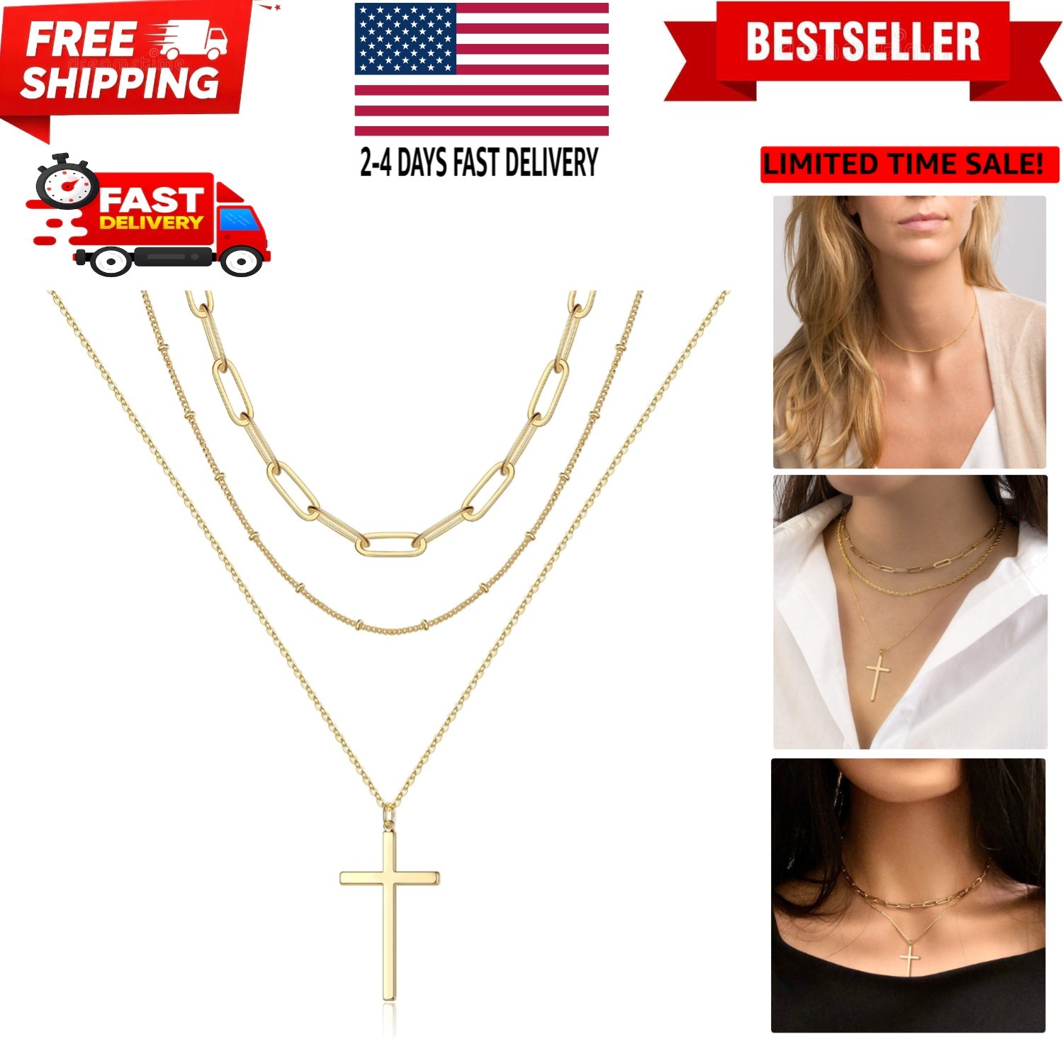 Dainty Layered Choker Necklace, Handmade Y Pendant Necklace Multilayer Bar Di...