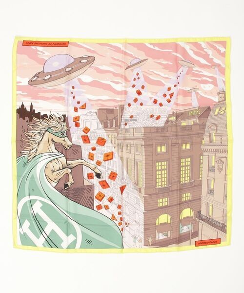 HERMES Scarf Silk Size 86 x 88cm Bandana Pink x Multicolor Women's