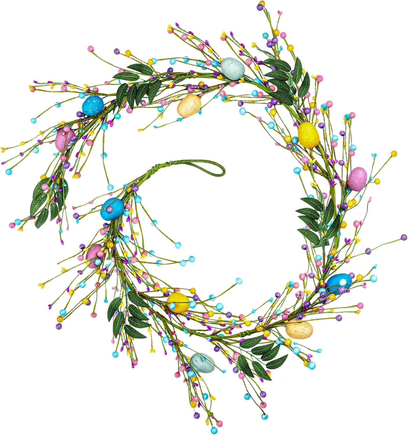 6 FT Easter Garland with Spotted Eggs & Colorful Berries - Artificial Spring Gre