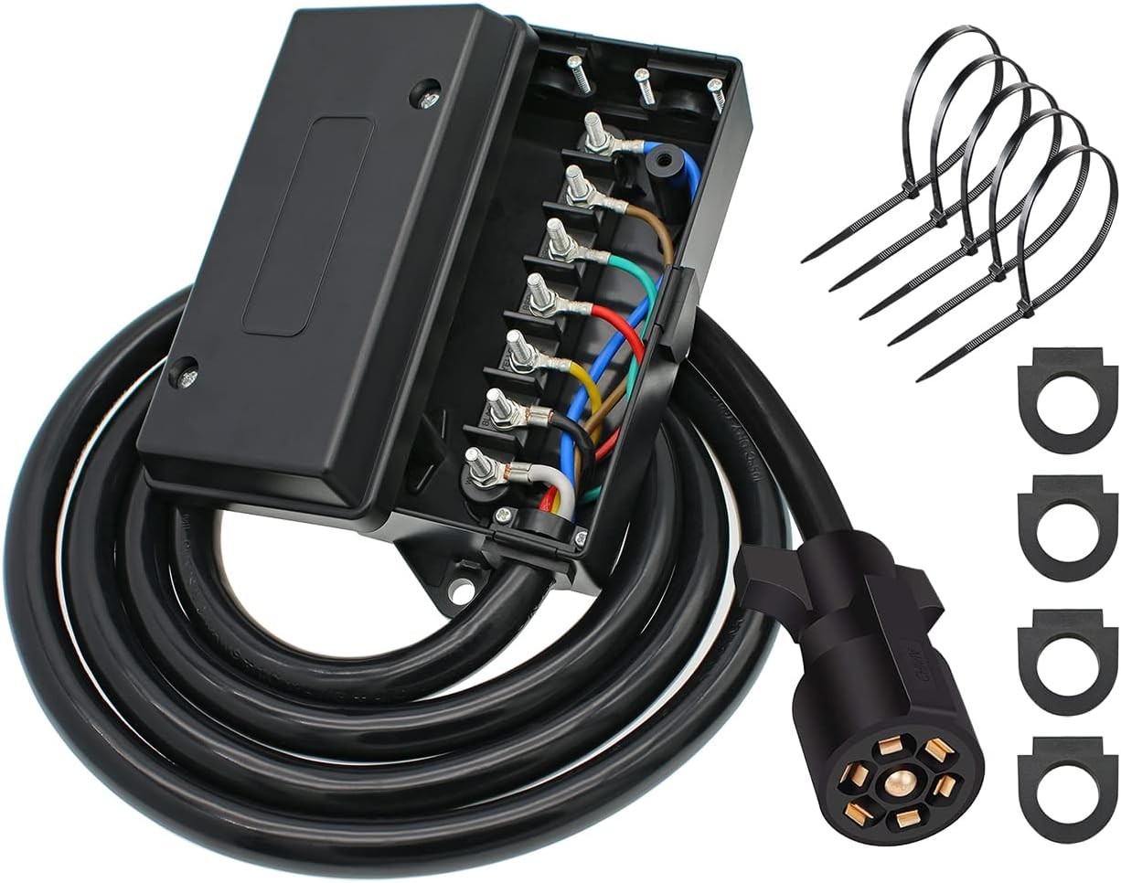 7 Pin Trailer Plug Wiring Harness （6ft） with 7 Gang Waterproof Junction Box,