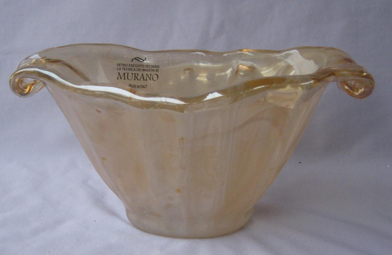 Genuine Italian Art Deco Glass Oval Bowl Gold Amber Tammaro Italy Murano 933
