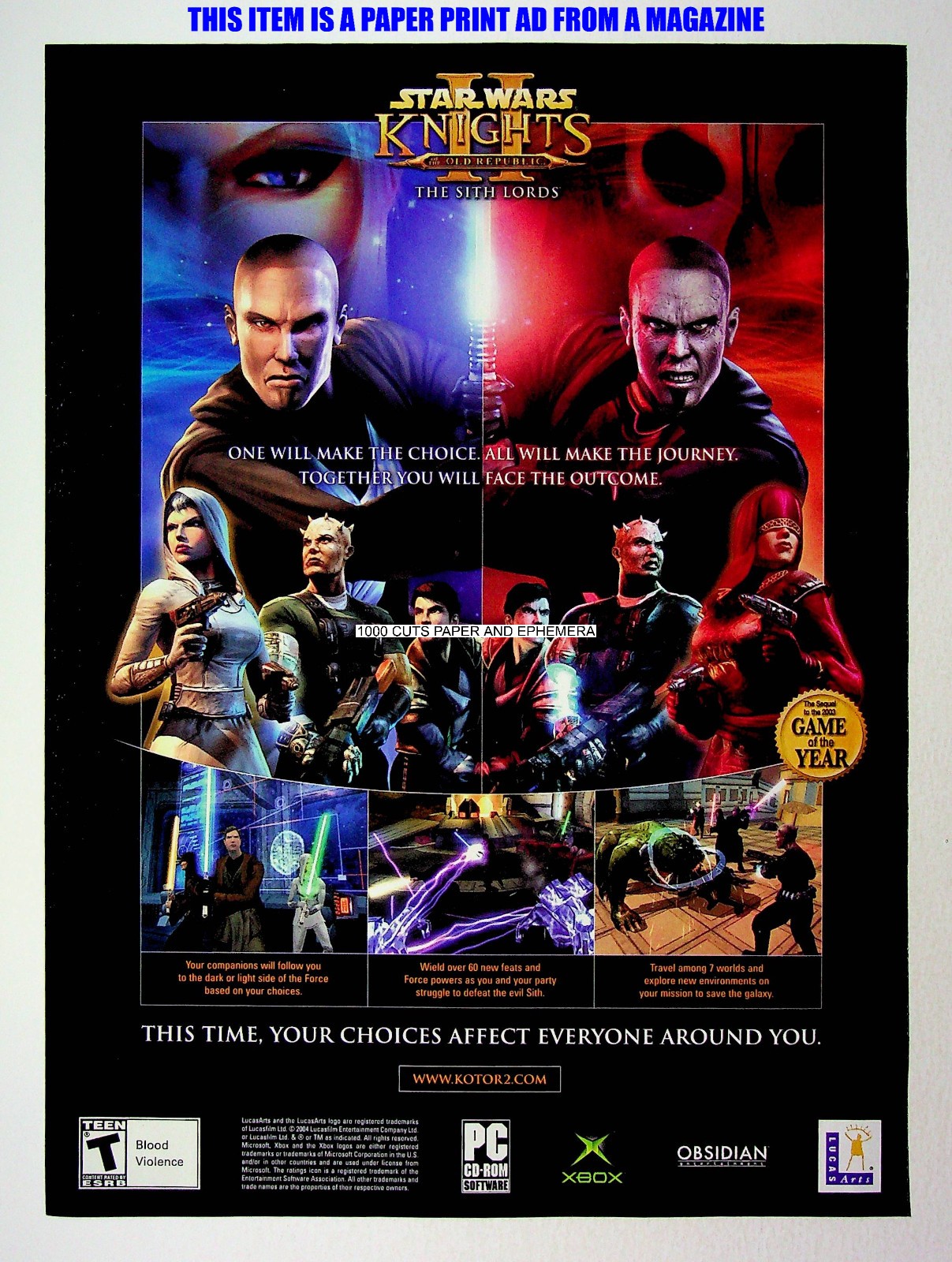 Star Wars Knights of the Old Republic II Lucasarts 2005 Print Magazine Ad Poster
