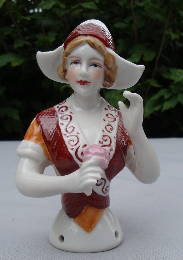 Half doll Figurine Dutchwoman Half Doll Pincushion Arms Away Art Deco Style Art