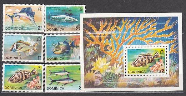 Dominica - Mail 1975 Yvert 414/9+Hb 30 ** MNH Fauna Fish