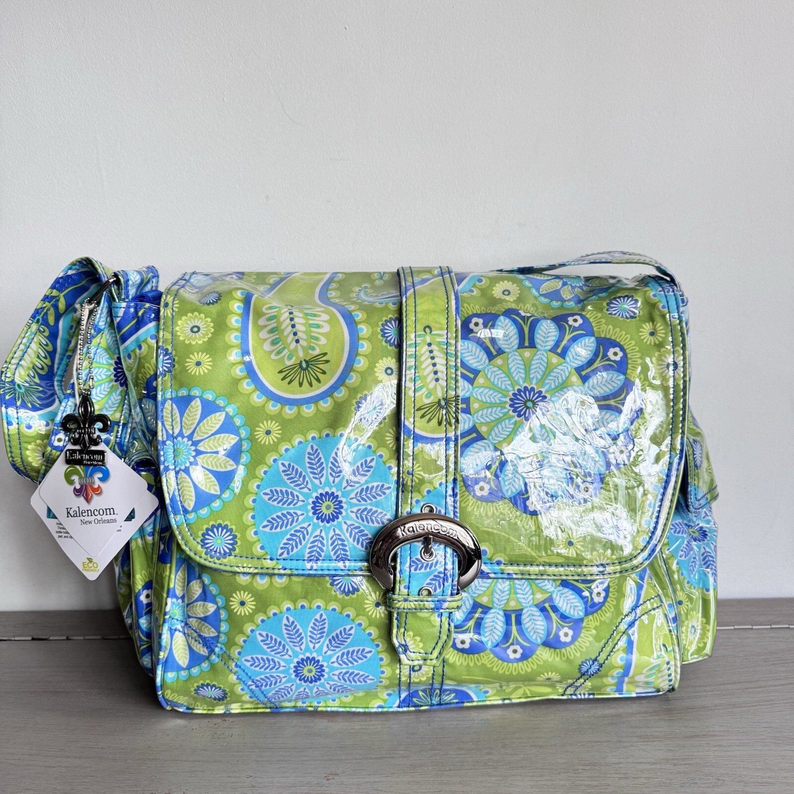 Kalencom New Orleans Paisley Diaper Bag NEW Laminated Fabric Tote Blue Green