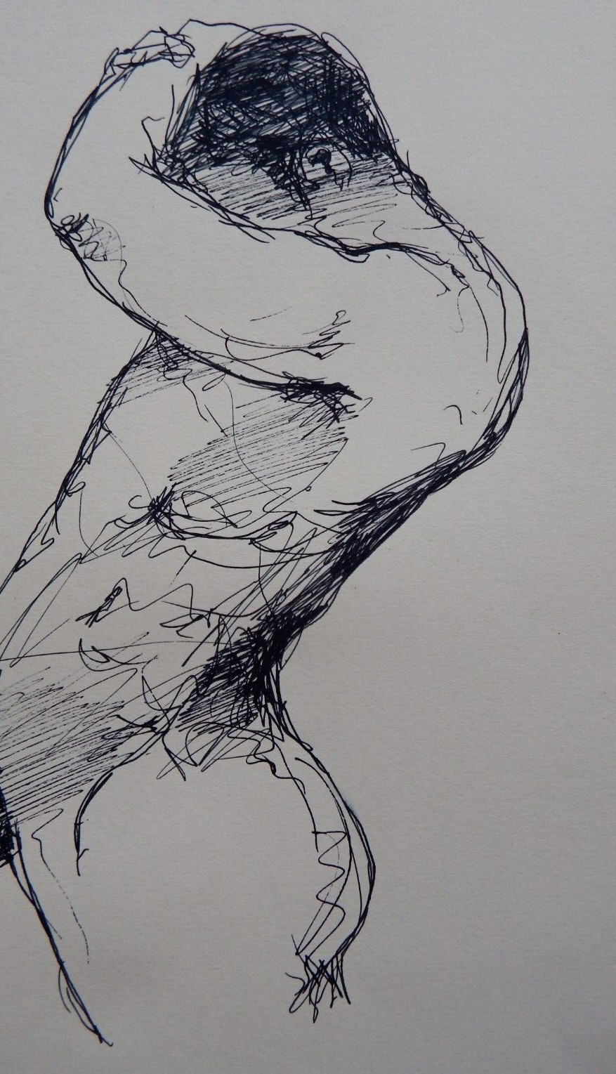 Ink drawing male nude standing in profile