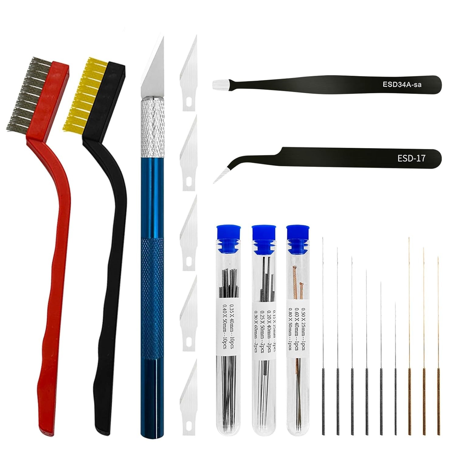 42Pcs 3D Printer Nozzle Cleaning Tool Kit, 0.15/0.20/0.25/0.30/0.35/0.4/0.5/0.6/