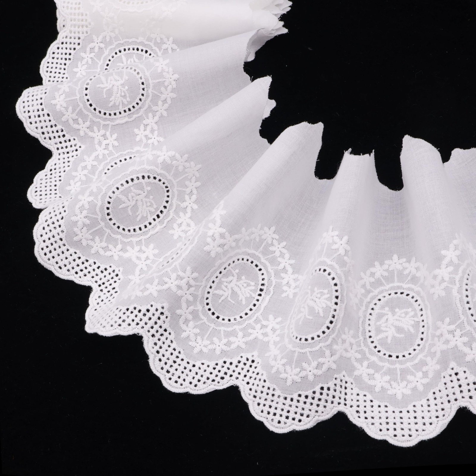 Eyelet Lace Trim 3 Yards Vintage Style Embroidery Cotton Trim- 6 White 