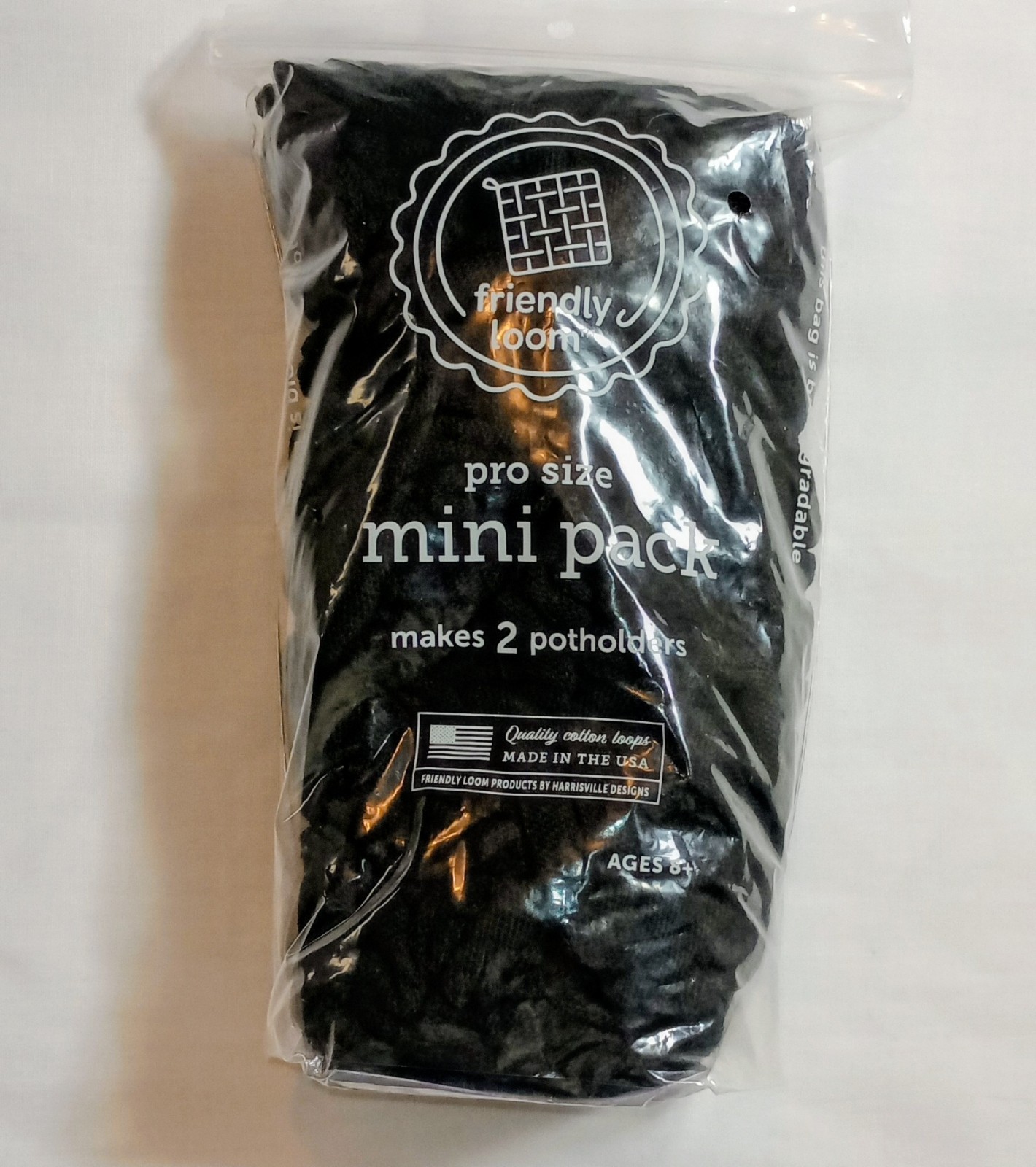 Friendly Loom  10” PRO Black Potholder Weaving Loops Makes 2 Potholders