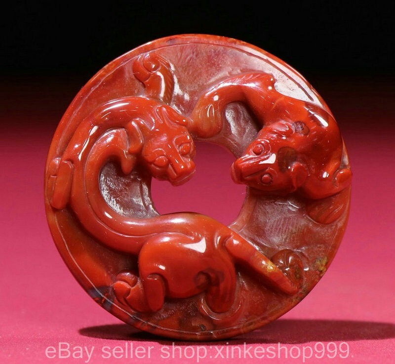 2" Old Chinese Natural Agate Carnelian Carved pixiu Beast Yu Bi Amulet Pendant