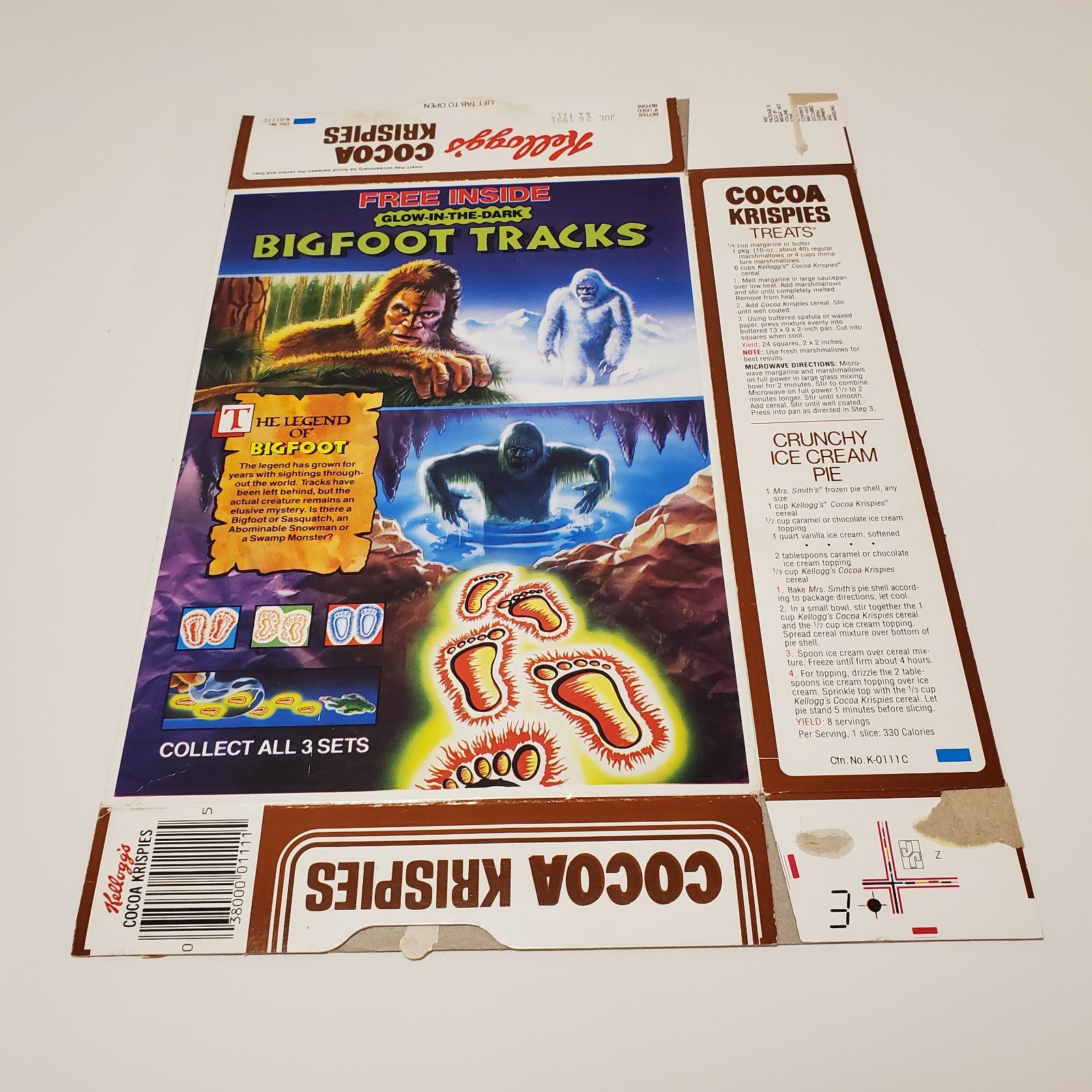 Kellogg's Cereal Box 1990 SWAMP MONSTER Cocoa Krispies BIGFOOT Yeti Horror 1991
