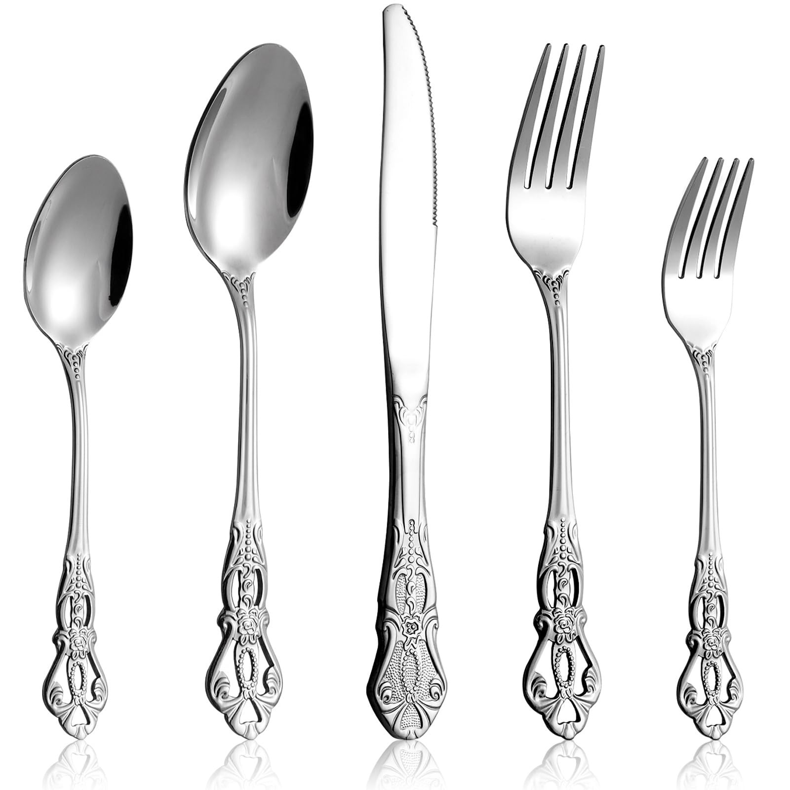 Cididu 40 Pieces Retro Royal Silverware Set for 8, Stainless Steel Silver 