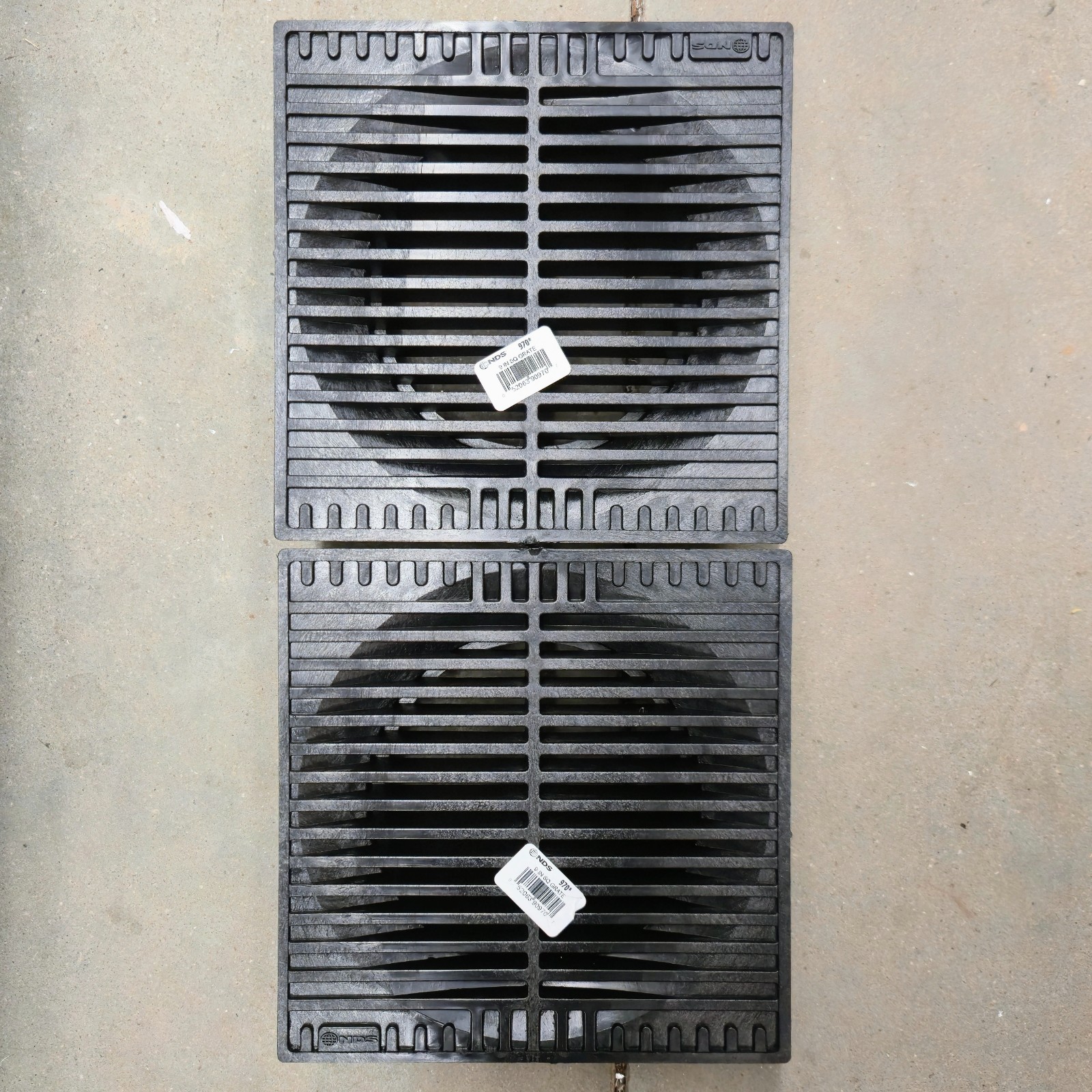 (Lot of 2) NDS 9" Plastic Square Drainage Grates - for 6" Pipe - Black #970 Set