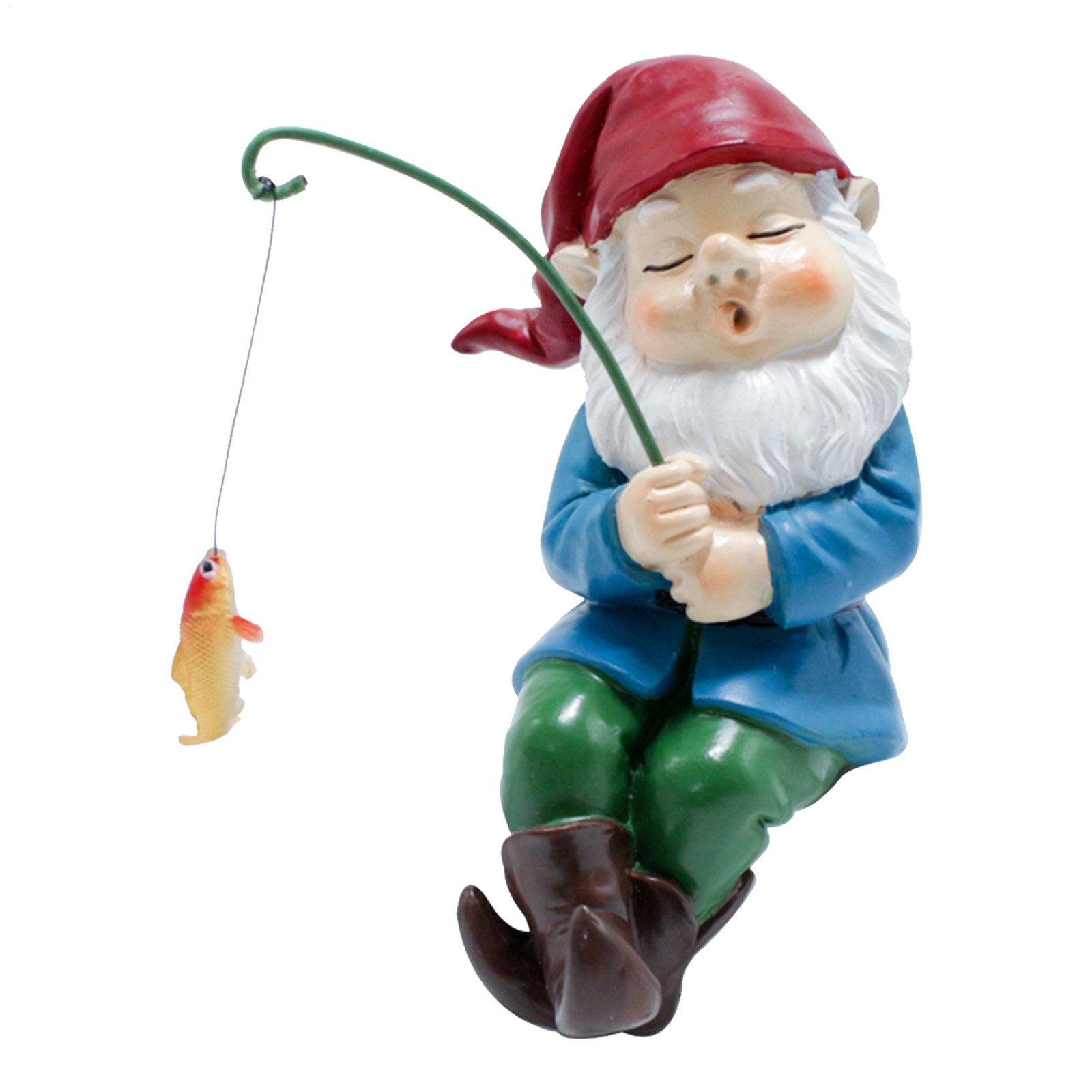 Fishing Gnome Sitter Statue Funny Outdoor Lawn Garden Decoration