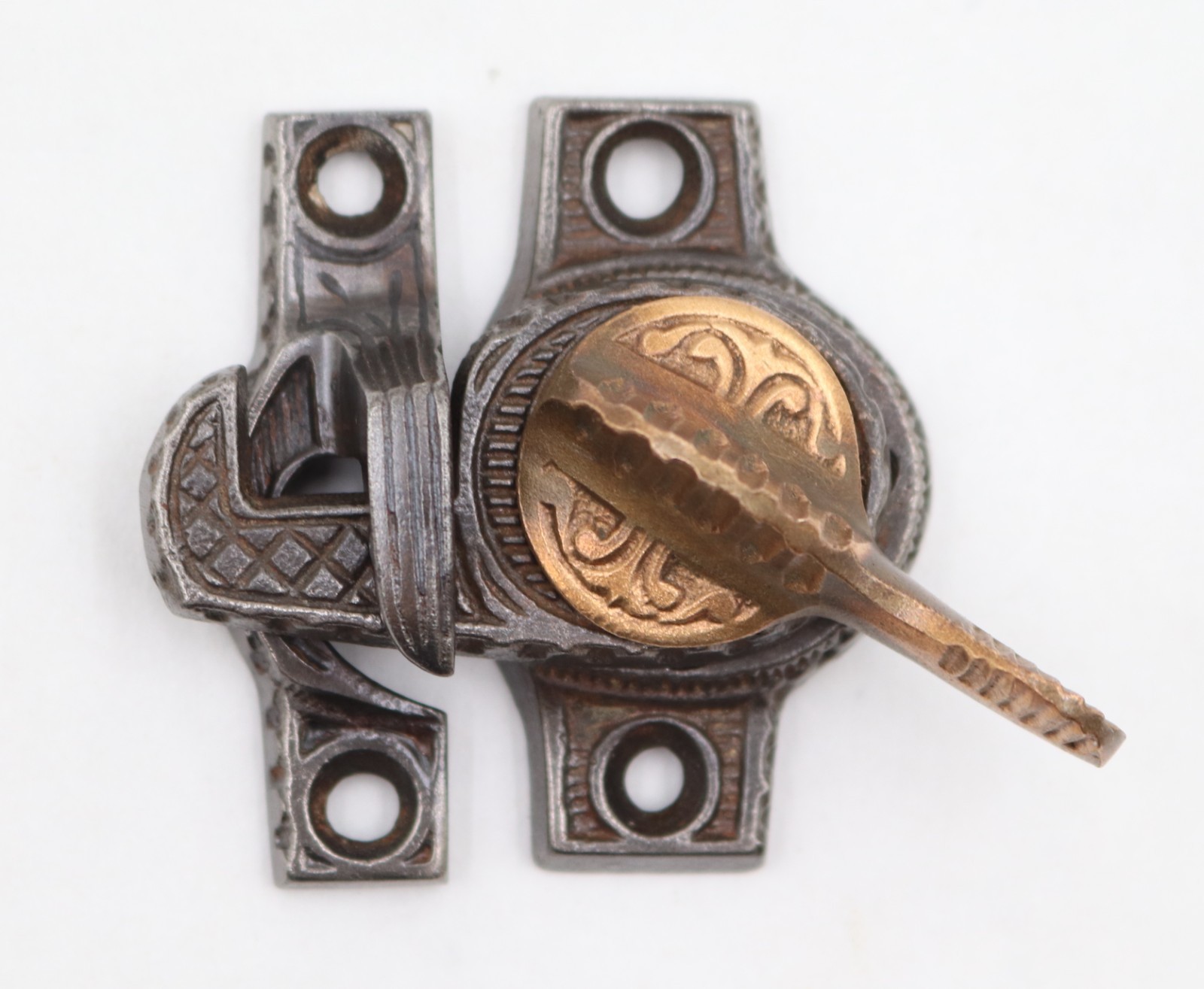 Antique Eastlake Cast Iron & Brass Window Sash Lock