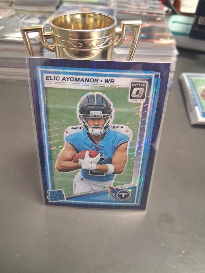 2025 Donruss Optic Rated Rookie Purple Shock Elic Ayomanor RC Tennessee Titans