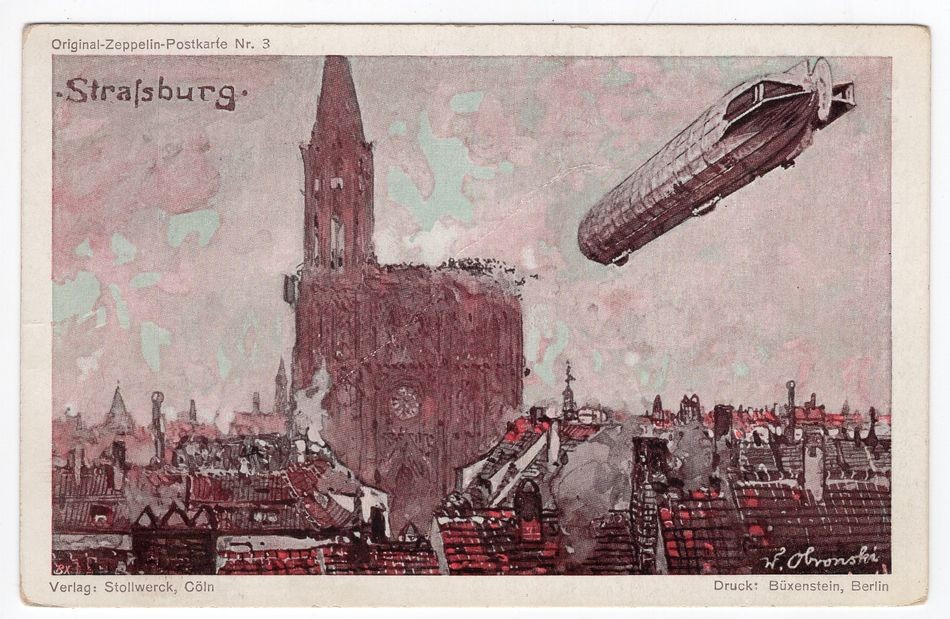 Zeppelin Postcard Stollwerck No 3 ZEPPELIN Over Strasbourg Unused (FA0657)