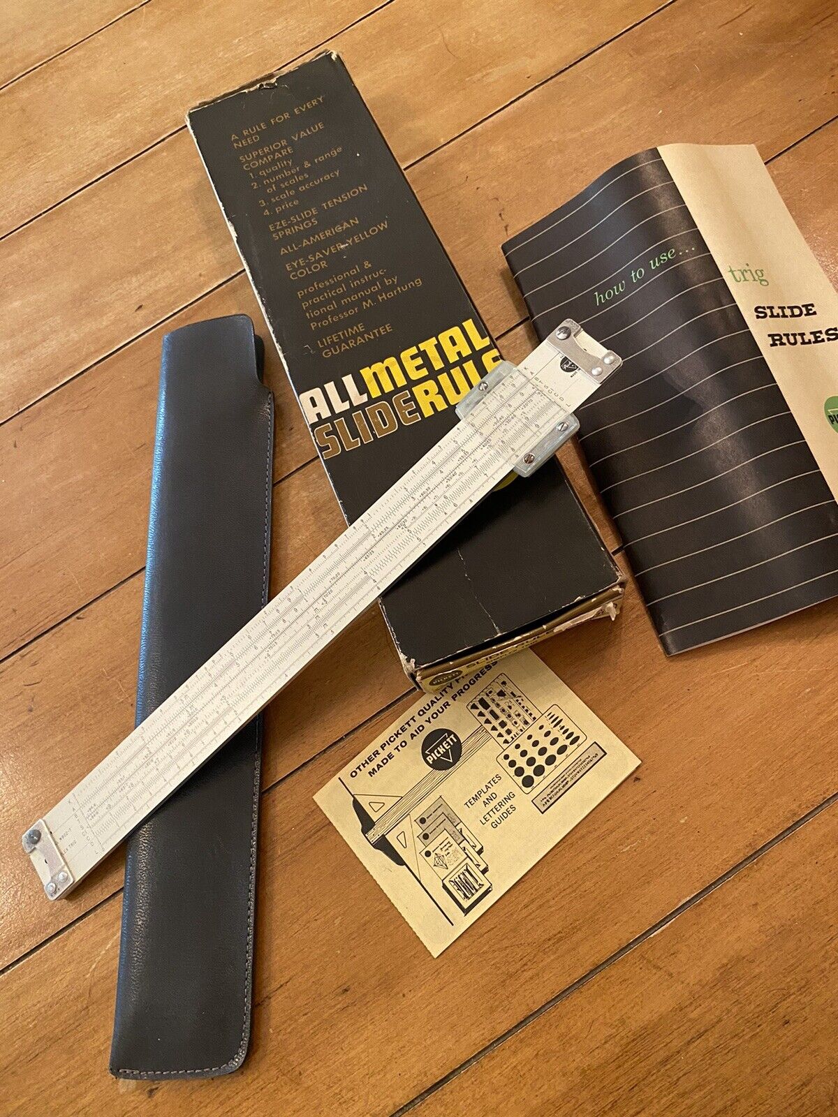 PICKETT SLIDE RULE  Box - Case - Instruction Booklet  N902-T SIMPLEX TRIG 10 In