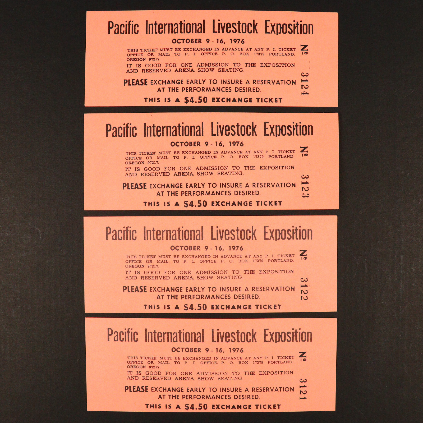 Pacific International Livestock Exposition Oregon Oct. 1976 Tickets Sequential