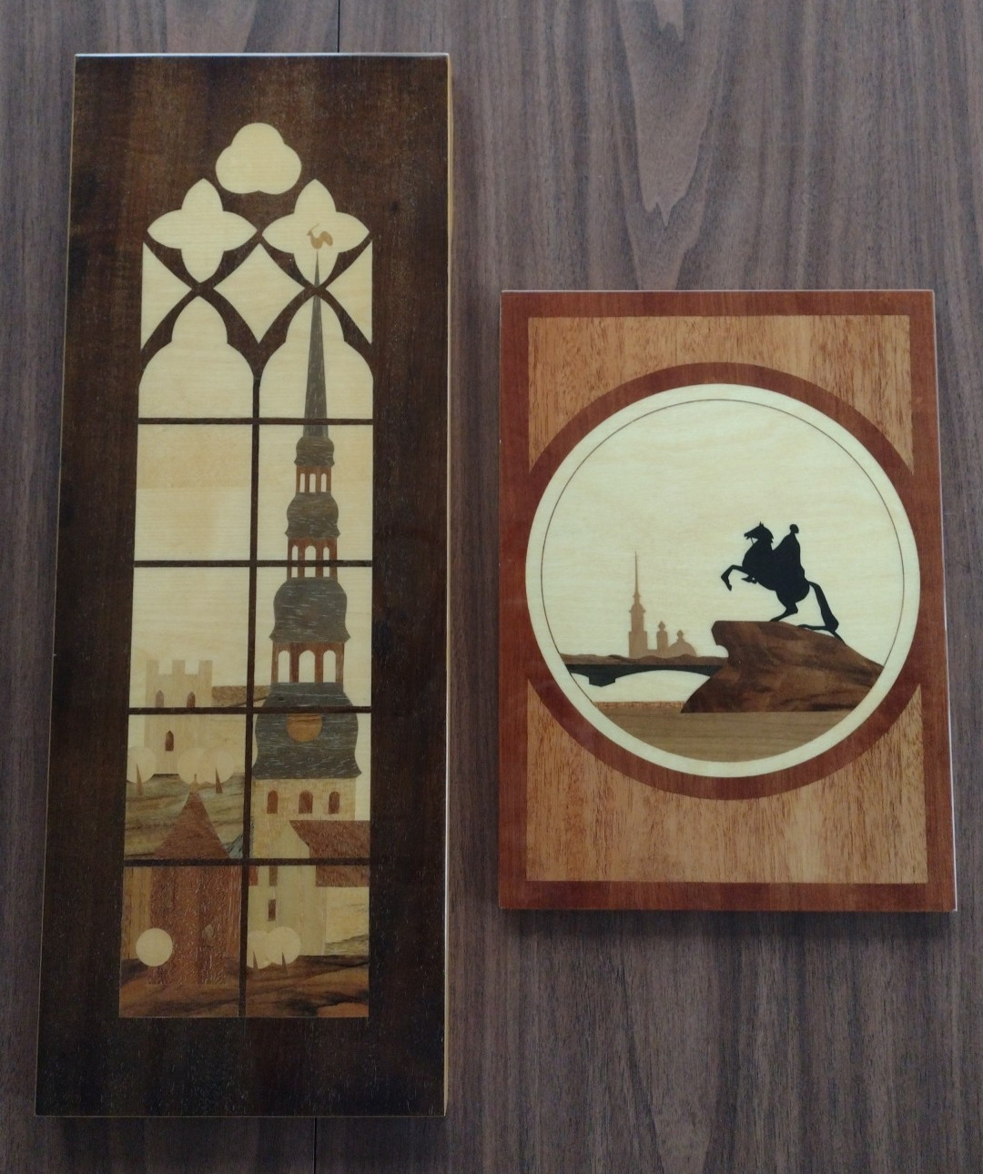 Vintage Soviet USSR Marquetry Wooden Inlay Wall Art
