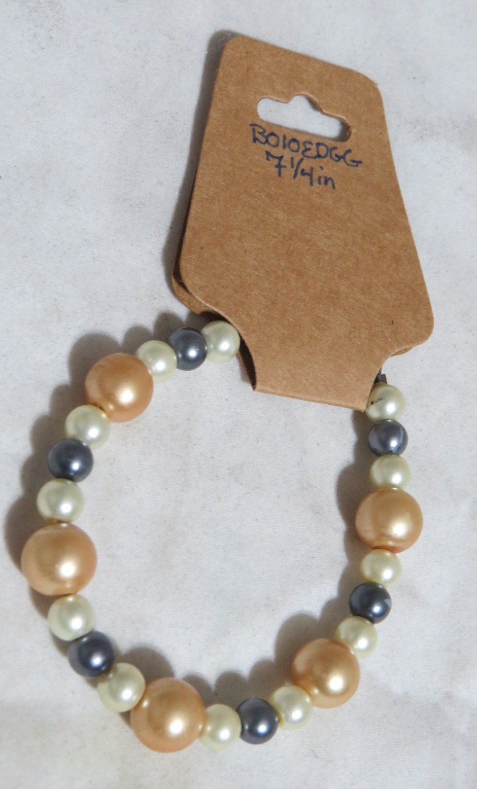 Handmade Ecru, Dark Gray, Gold Glass Pearl Bracelet