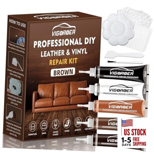 Brown Leather Repair Kit for Furniture, Leather Couch Repair Kit for BLRK-001