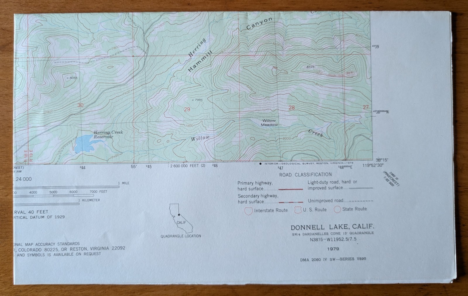 USGS Topo Map 7.5' Quad Donnell Lake, Calif. N3815-W11952.5/7.5 (1979)