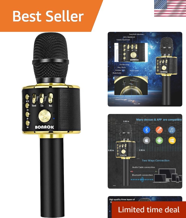 Wireless Bluetooth Karaoke Microphone, 3-in-1 Portable Handheld Mic Speaker M...
