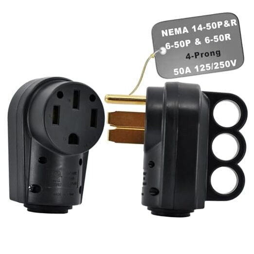 50 Amp RV Plug and Connector Kit, NEMA 14-50P Male Plug Nema 14-50P/R Set Black