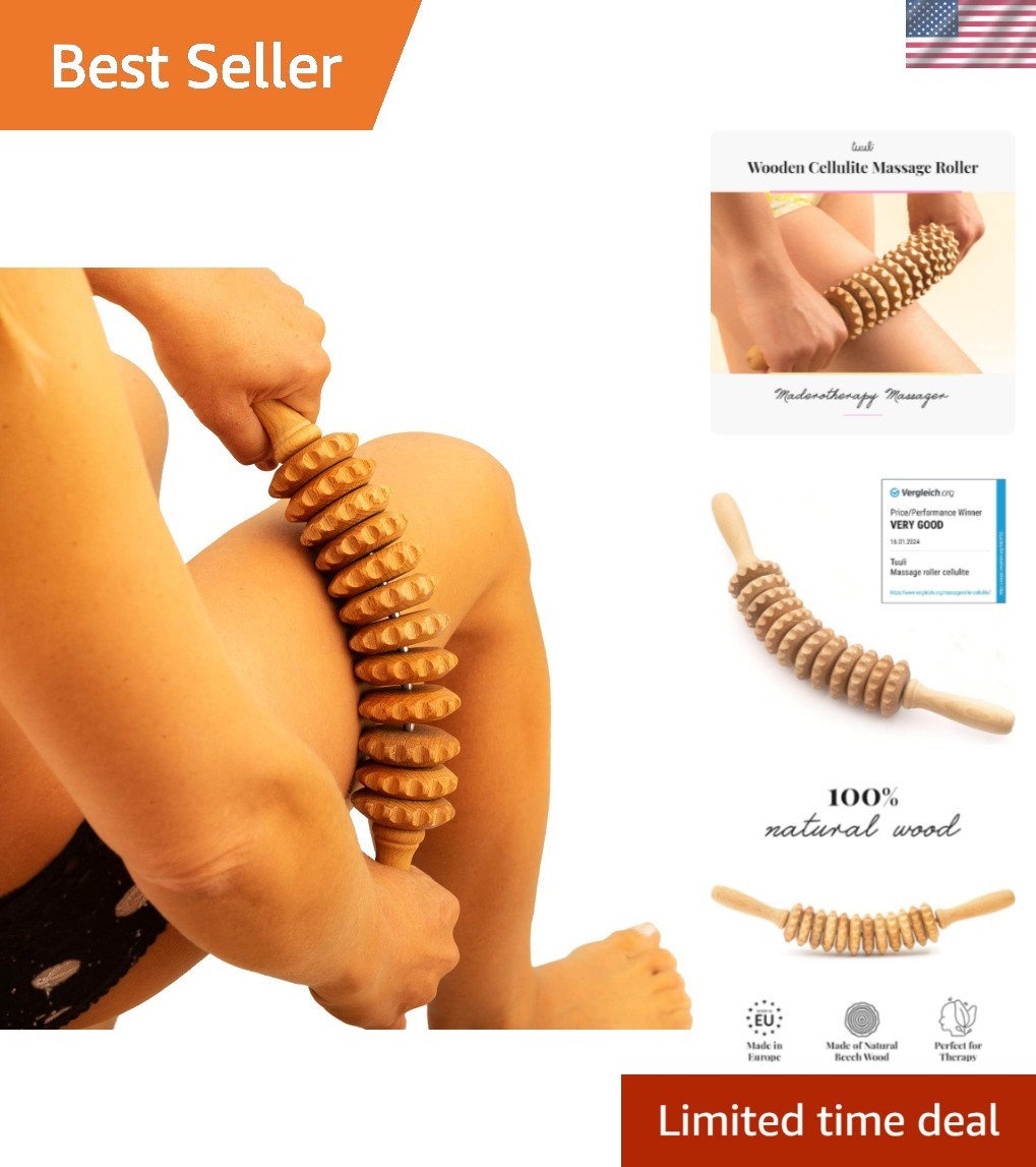 Wooden Massage Roller for Waist and Thigh, Multi-Functional Body Roller for C...