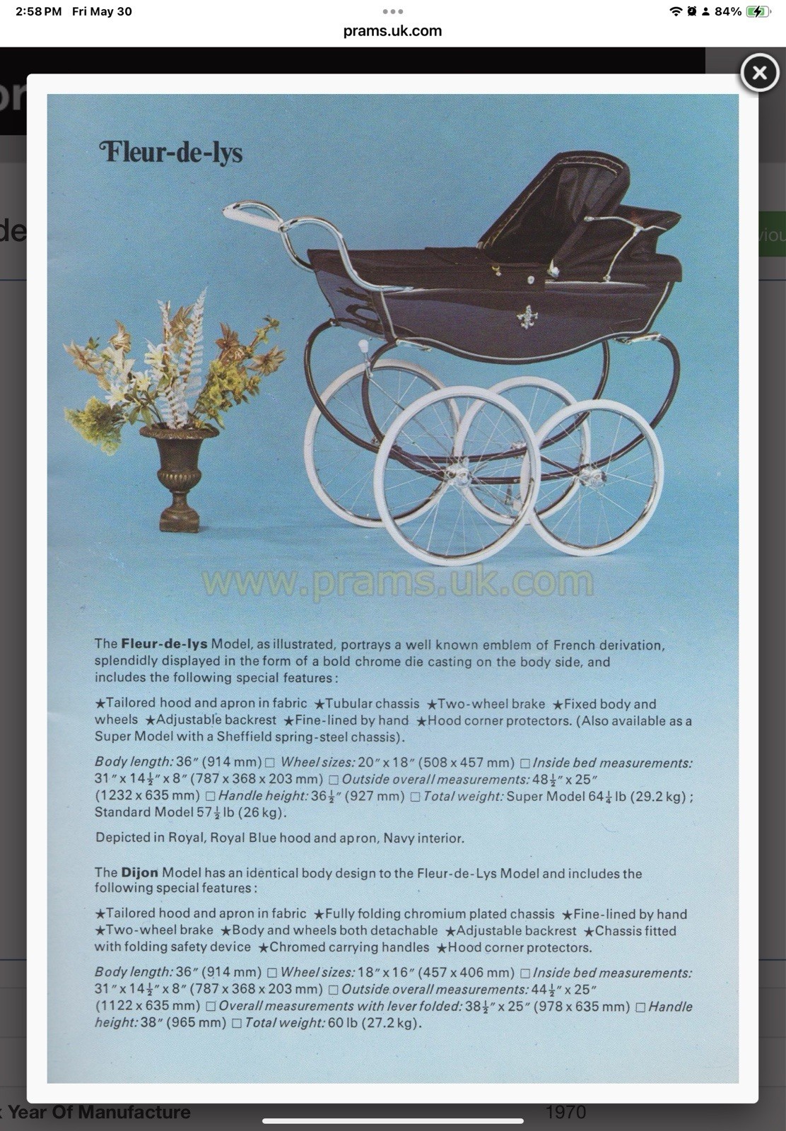  British Silver Cross Baby Carriage Stroller Pram  