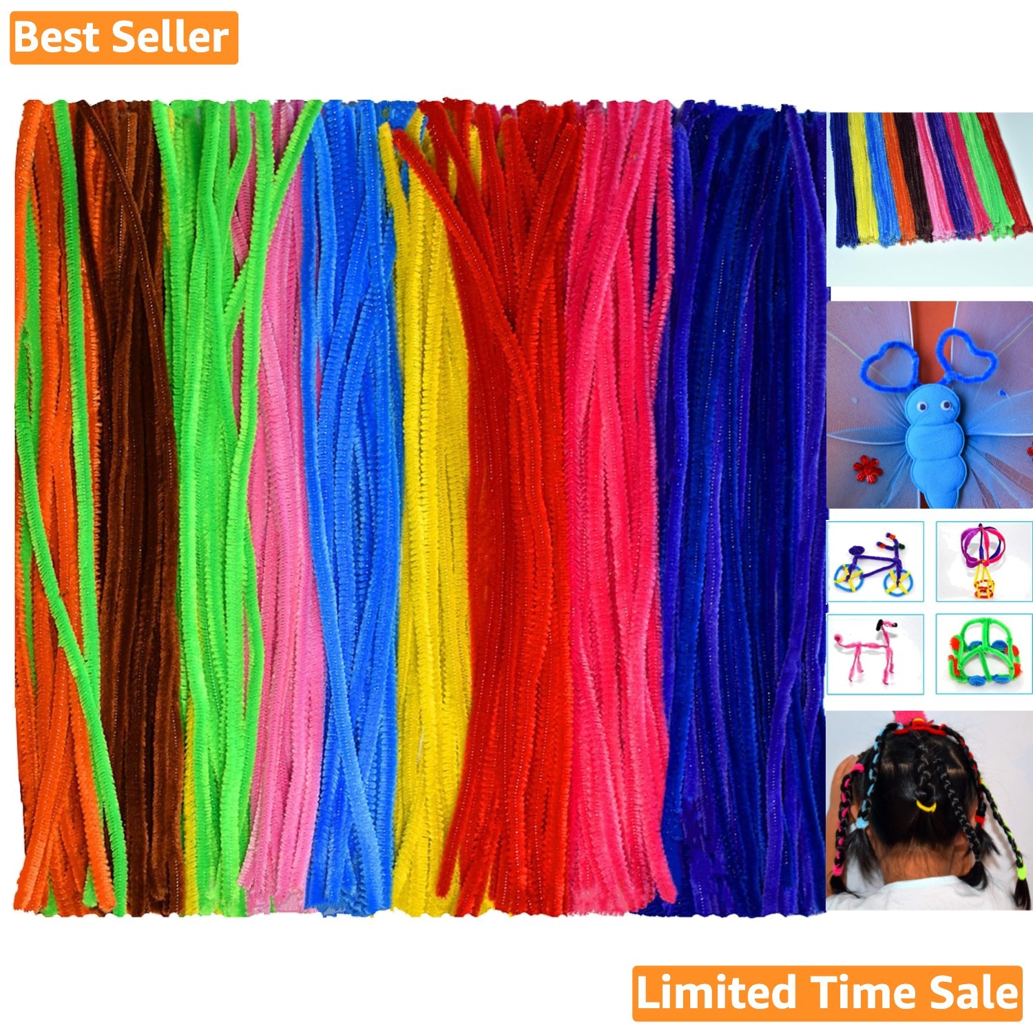 Chenille Pipe Cleaners Set - 12 Inches, 100 Pieces in Vibrant Multiple Colors