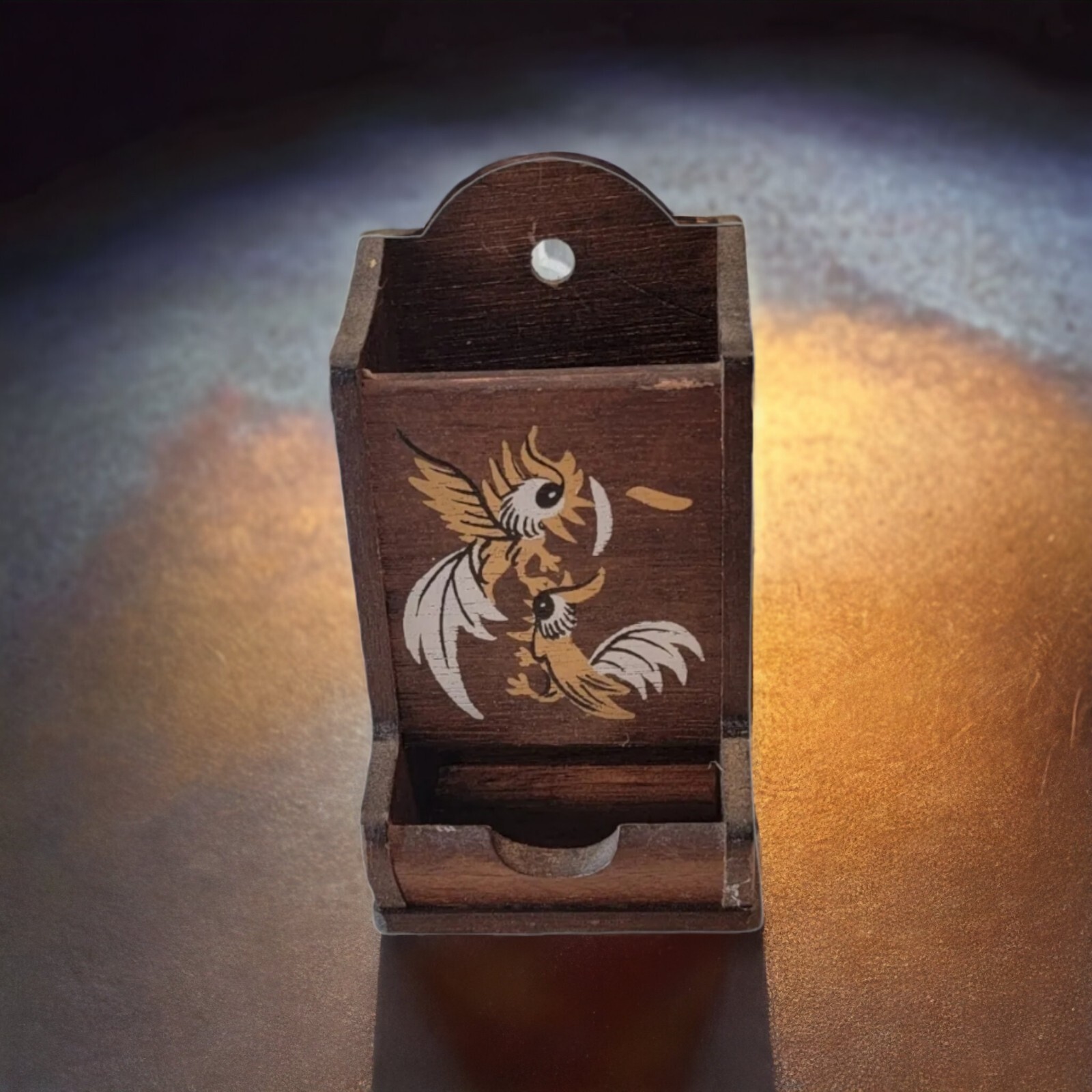 Fighting Cocks Roosters matchbook or Toothpick Holder Vintage 1960s wall hanger