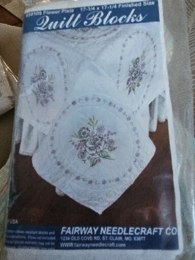 Fairway Needlecraft Co. "Flower Plate" Set of 6 Quilt Fabric Blocks New #98105