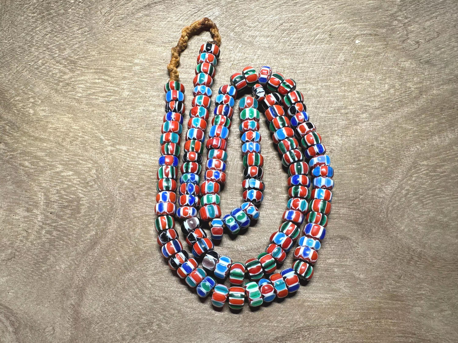 Nepal Handmade Chevron Glass Beads Strand Multicolor Striped Ethnic Beads Triba