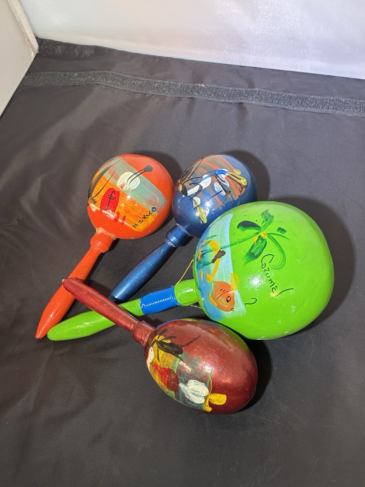 Set of 4 Hand-Painted Wooden Maracas Percussion Shakers Colorful Designs