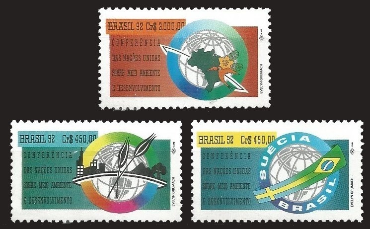 Brazil 1992 MNH 3v, Environment Protection Conference, Flags