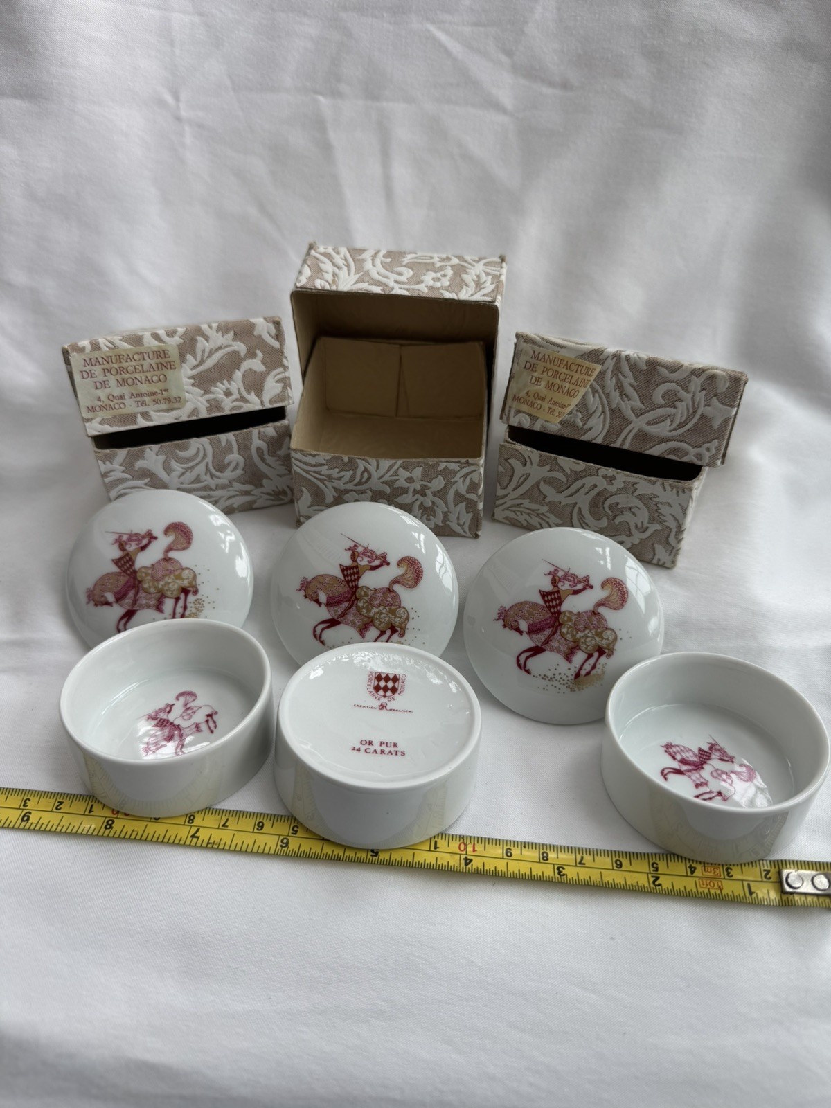 Manufacture De Monaco 24K Gold Porcelain Trinket Boxes Set 3 NWT Monaco Ring Dis