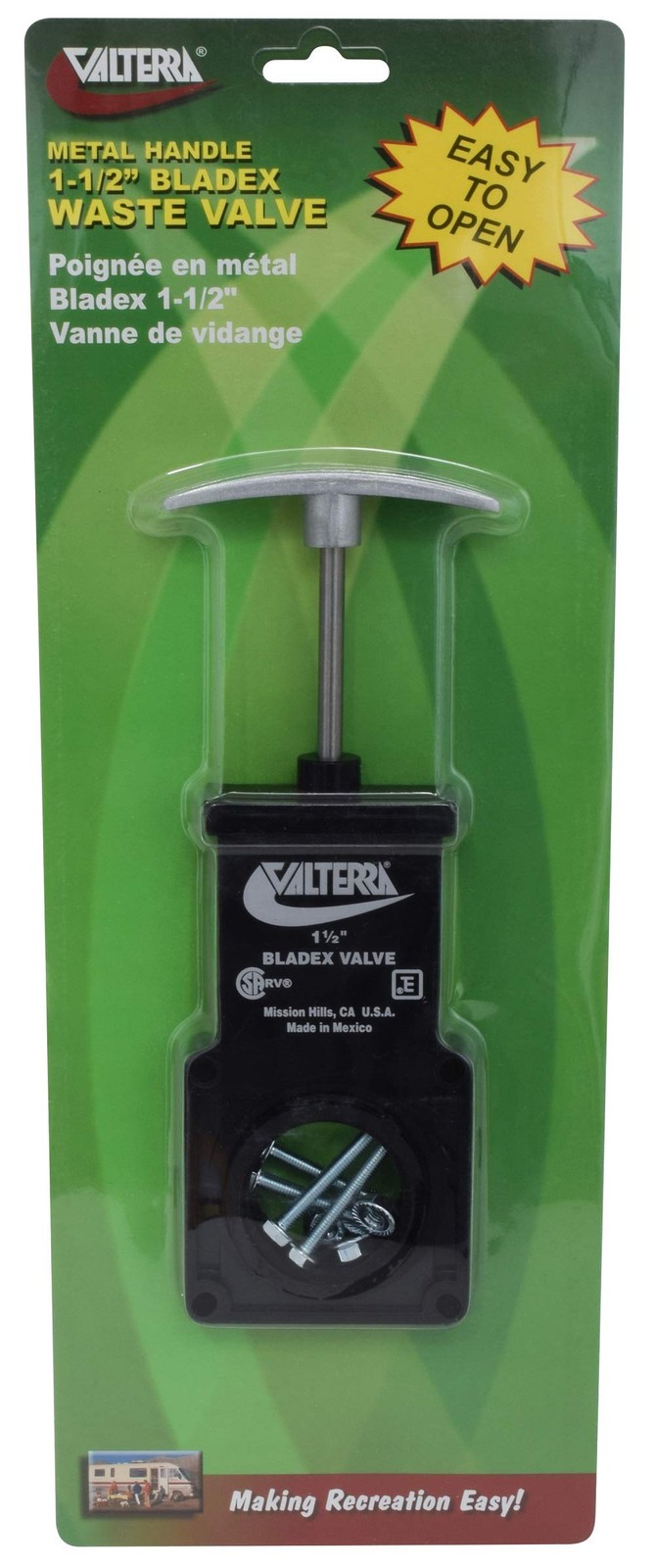 Valterra T1001VPM Bladex 1-1/2" Waste Valve Body with Metal 1.5 Inch, Black 