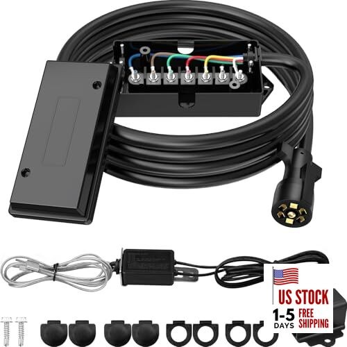  7 Way 16 Foot Trailer Cord with 7 Gang Junction Box Kit, Include 12V 16 FT