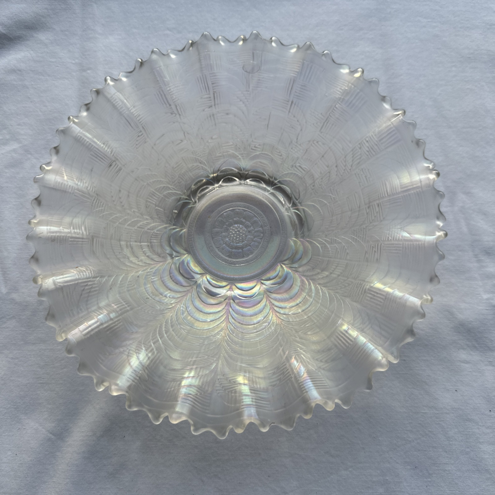 Antique NORTHWOOD Carnival Glass NIPPON Pie Crust Edge Bowl in WHITE