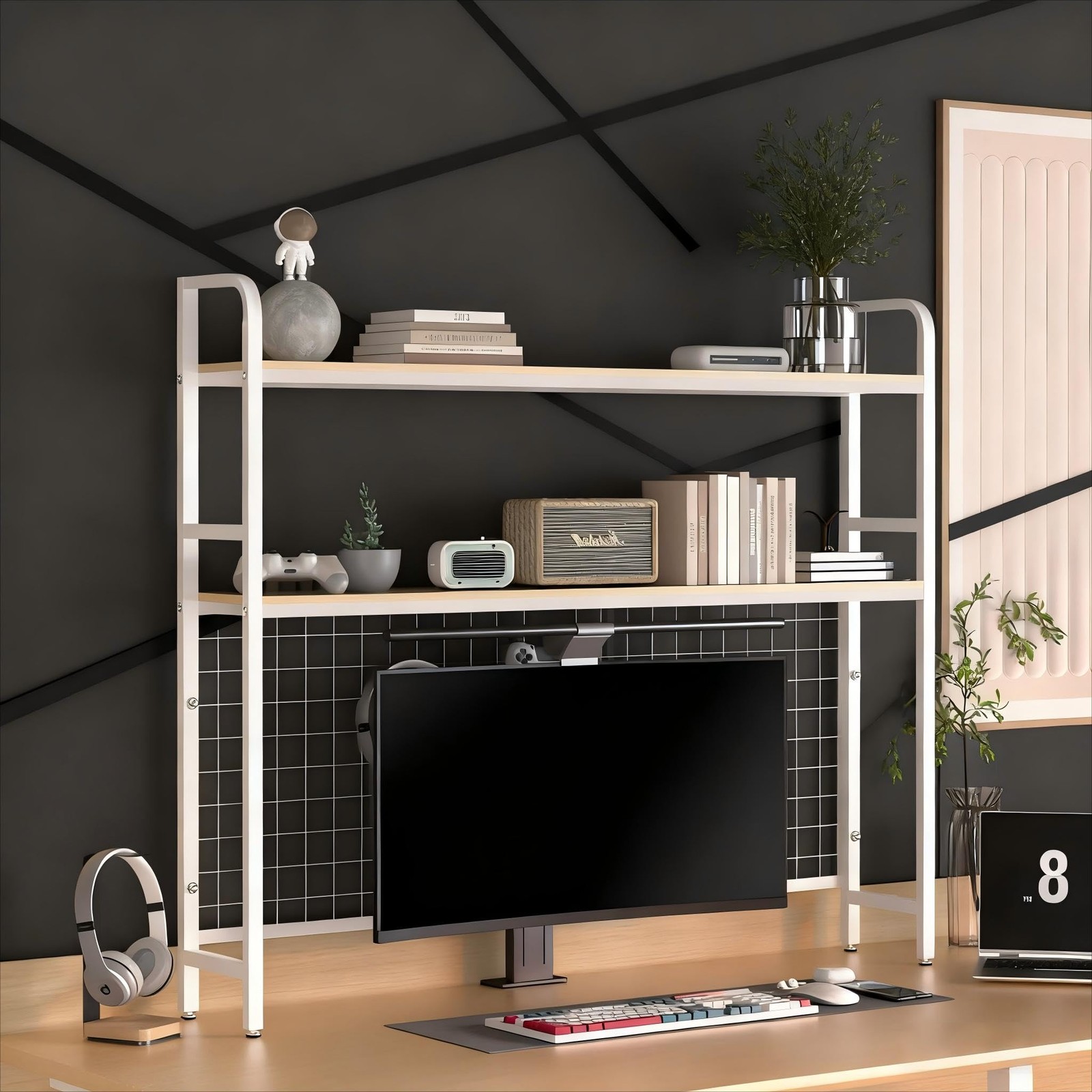2-Tier Desktop Bookshelf Organizer，Multifunctional Desktop Bookcase