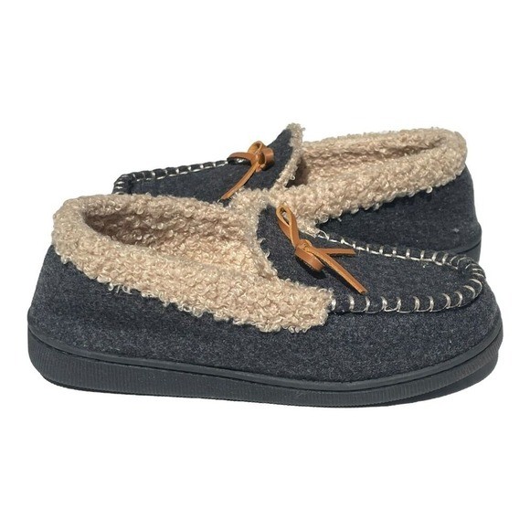 Dockers Boys Blue Moccasin Slippers Cozy Faux Fur Lined Slip On Shoes